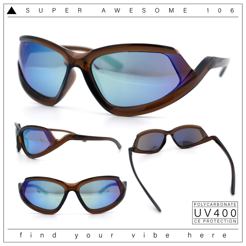 Swan Down Temple Curved Wrap Cat Eye Sport Plastic Sunglasses