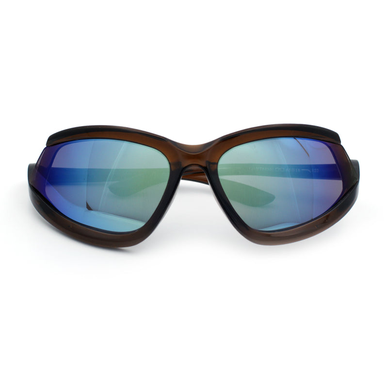 Swan Down Temple Curved Wrap Cat Eye Sport Plastic Sunglasses