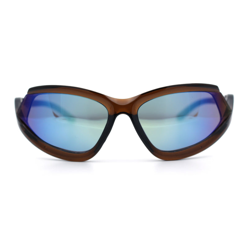 Swan Down Temple Curved Wrap Cat Eye Sport Plastic Sunglasses