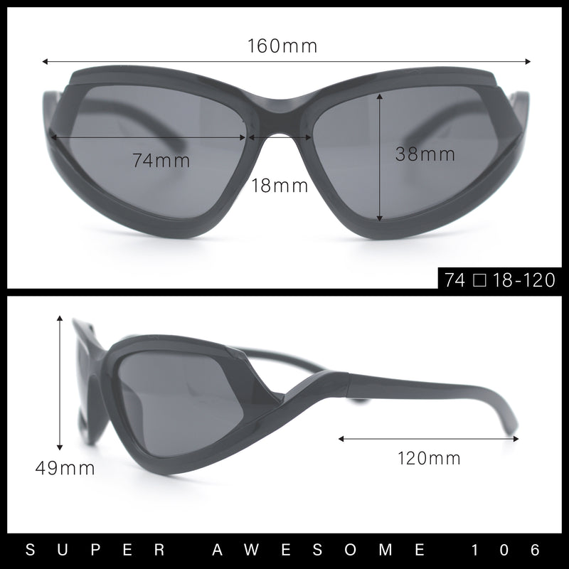 Swan Down Temple Curved Wrap Cat Eye Sport Plastic Sunglasses
