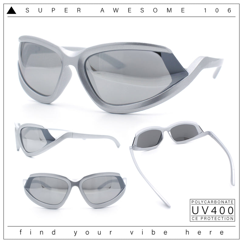 Swan Down Temple Curved Wrap Cat Eye Sport Plastic Sunglasses