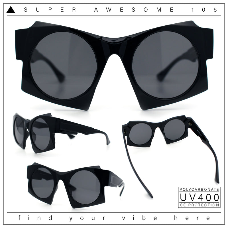 Retro Square Round Circle Lens Plastic Geometric Mod Sunglasses