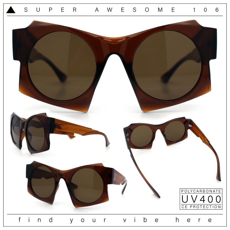 Retro Square Round Circle Lens Plastic Geometric Mod Sunglasses