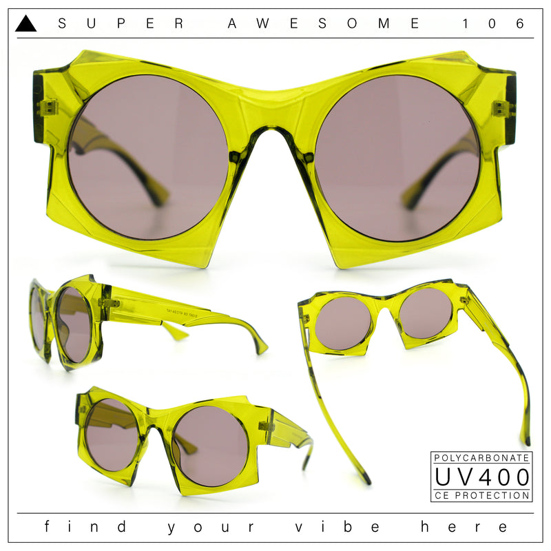 Retro Square Round Circle Lens Plastic Geometric Mod Sunglasses