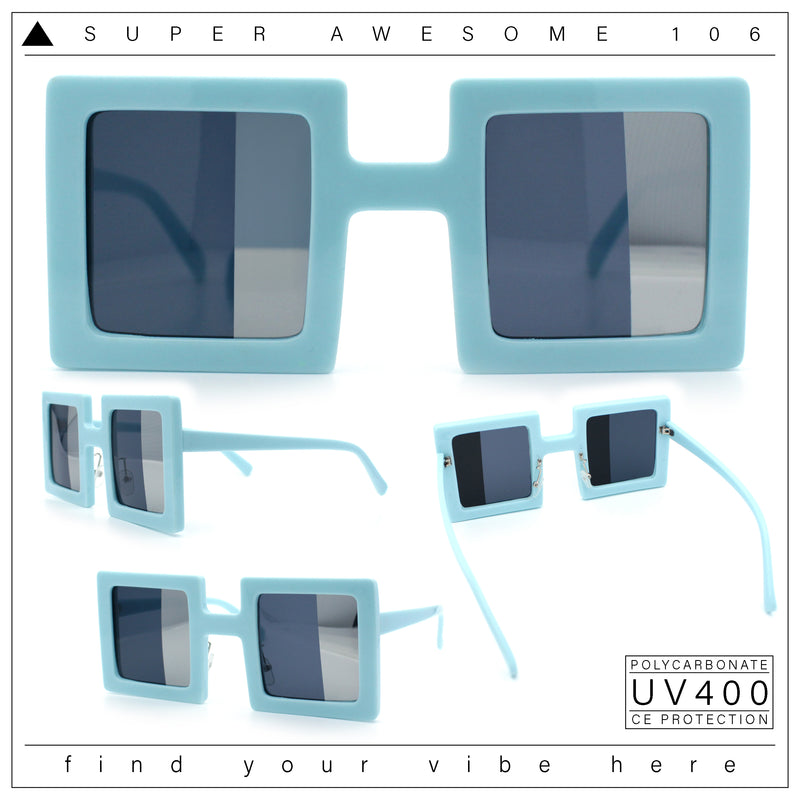 Super Fun Comic Unique Half Mirror Square Rectangle Plastic Sunglasses