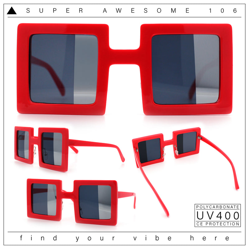 Super Fun Comic Unique Half Mirror Square Rectangle Plastic Sunglasses