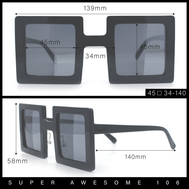 Super Fun Comic Unique Half Mirror Square Rectangle Plastic Sunglasses