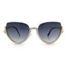Womens Upside Down Half Rim Bling Pearl Metal Frame Cat Eye Sunglasses