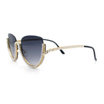 Womens Upside Down Half Rim Bling Pearl Metal Frame Cat Eye Sunglasses