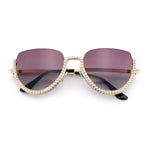 Womens Upside Down Half Rim Bling Pearl Metal Frame Cat Eye Sunglasses