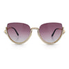 Womens Upside Down Half Rim Bling Pearl Metal Frame Cat Eye Sunglasses
