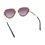 Womens Upside Down Half Rim Bling Pearl Metal Frame Cat Eye Sunglasses