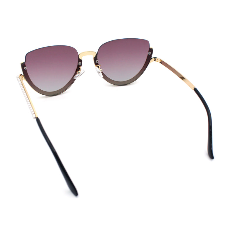 Womens Upside Down Half Rim Bling Pearl Metal Frame Cat Eye Sunglasses