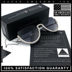 Womens Upside Down Half Rim Bling Pearl Metal Frame Cat Eye Sunglasses