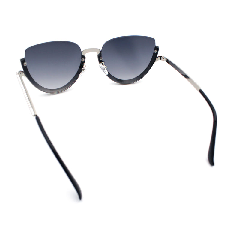 Womens Upside Down Half Rim Bling Pearl Metal Frame Cat Eye Sunglasses