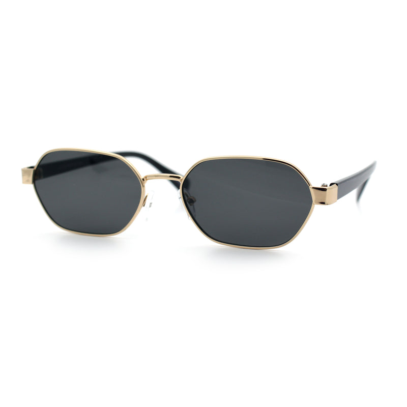 Gentlemanly Octagonal Narrow Rectangle Metal Rim Hipster Sunglasses