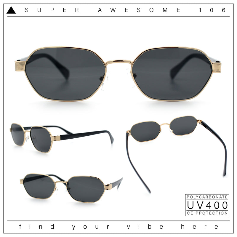 Gentlemanly Octagonal Narrow Rectangle Metal Rim Hipster Sunglasses