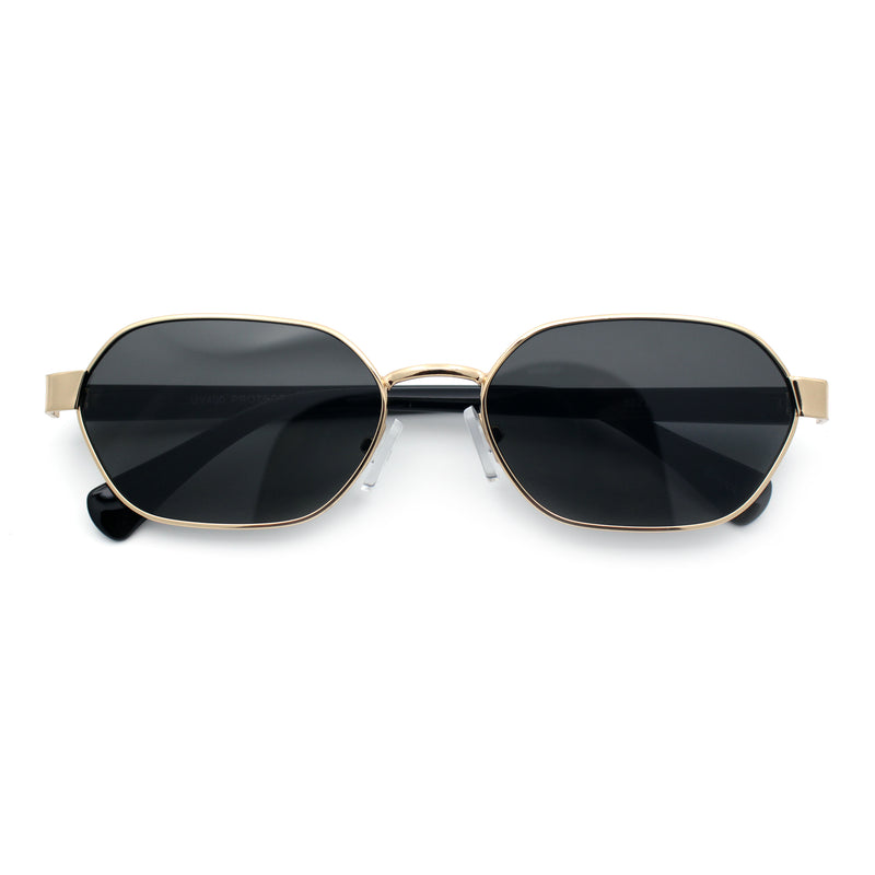 Gentlemanly Octagonal Narrow Rectangle Metal Rim Hipster Sunglasses