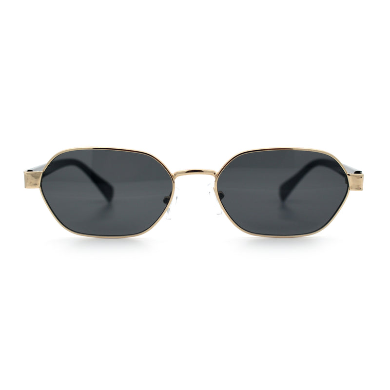 Gentlemanly Octagonal Narrow Rectangle Metal Rim Hipster Sunglasses