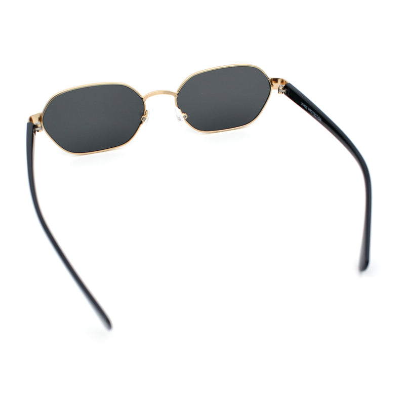Gentlemanly Octagonal Narrow Rectangle Metal Rim Hipster Sunglasses