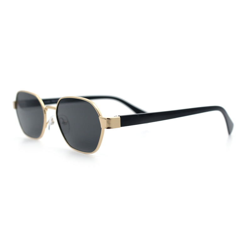 Gentlemanly Octagonal Narrow Rectangle Metal Rim Hipster Sunglasses