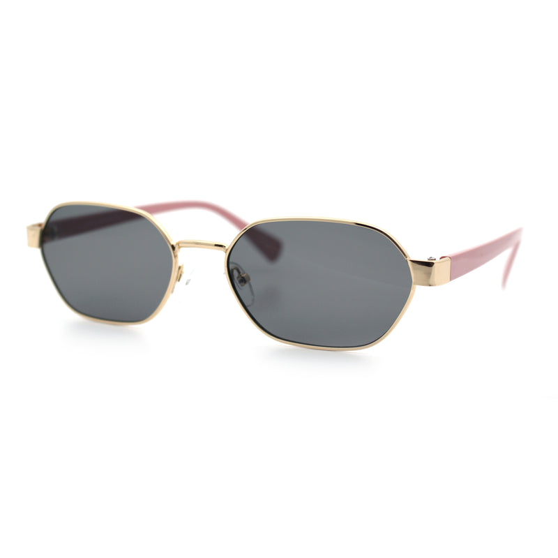 Gentlemanly Octagonal Narrow Rectangle Metal Rim Hipster Sunglasses