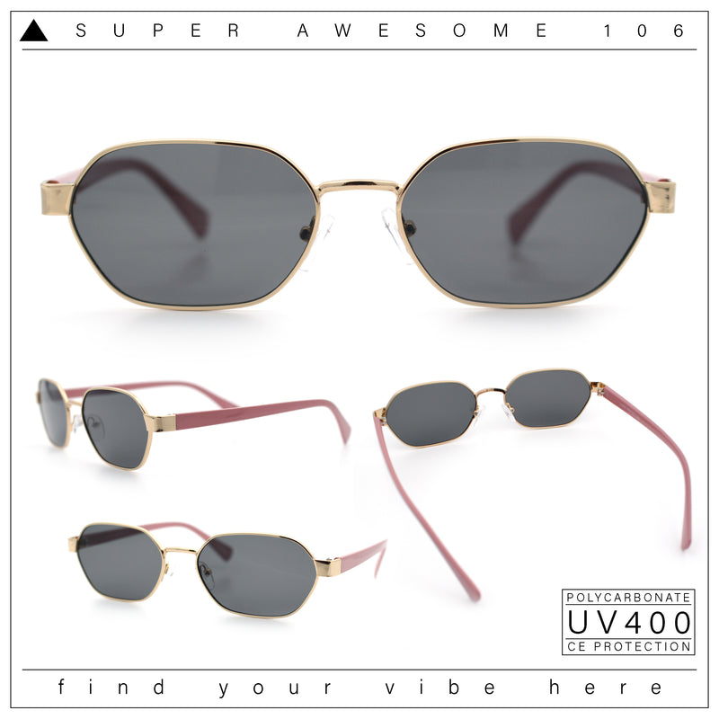 Gentlemanly Octagonal Narrow Rectangle Metal Rim Hipster Sunglasses