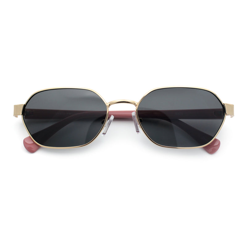 Gentlemanly Octagonal Narrow Rectangle Metal Rim Hipster Sunglasses