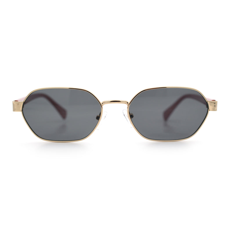 Gentlemanly Octagonal Narrow Rectangle Metal Rim Hipster Sunglasses
