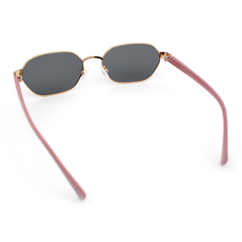Gentlemanly Octagonal Narrow Rectangle Metal Rim Hipster Sunglasses