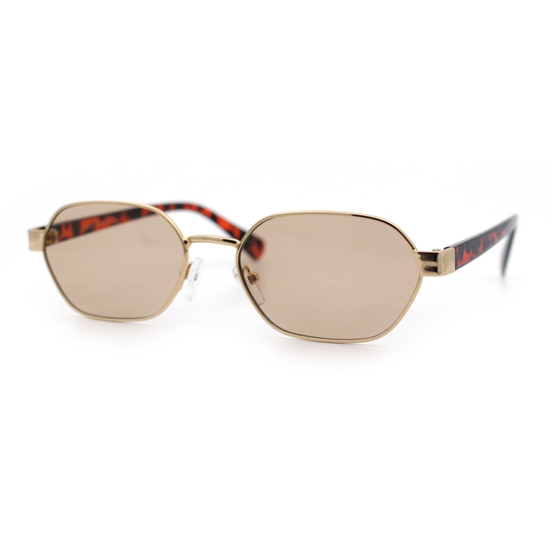 Gentlemanly Octagonal Narrow Rectangle Metal Rim Hipster Sunglasses