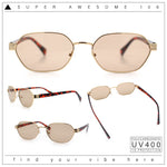 Gentlemanly Octagonal Narrow Rectangle Metal Rim Hipster Sunglasses