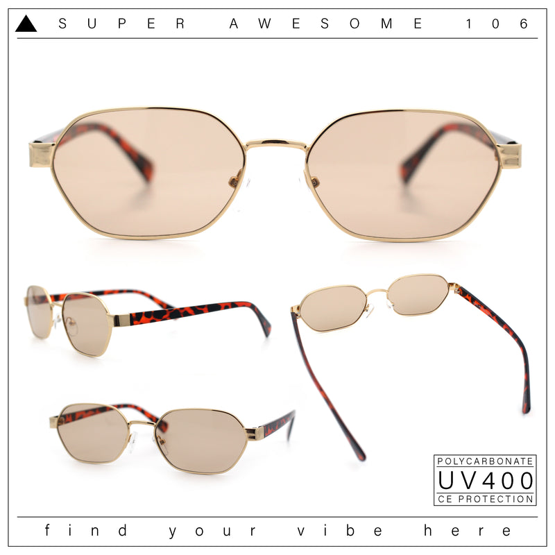 Gentlemanly Octagonal Narrow Rectangle Metal Rim Hipster Sunglasses
