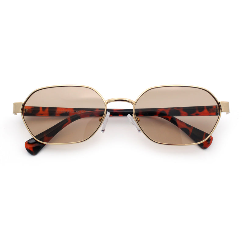 Gentlemanly Octagonal Narrow Rectangle Metal Rim Hipster Sunglasses