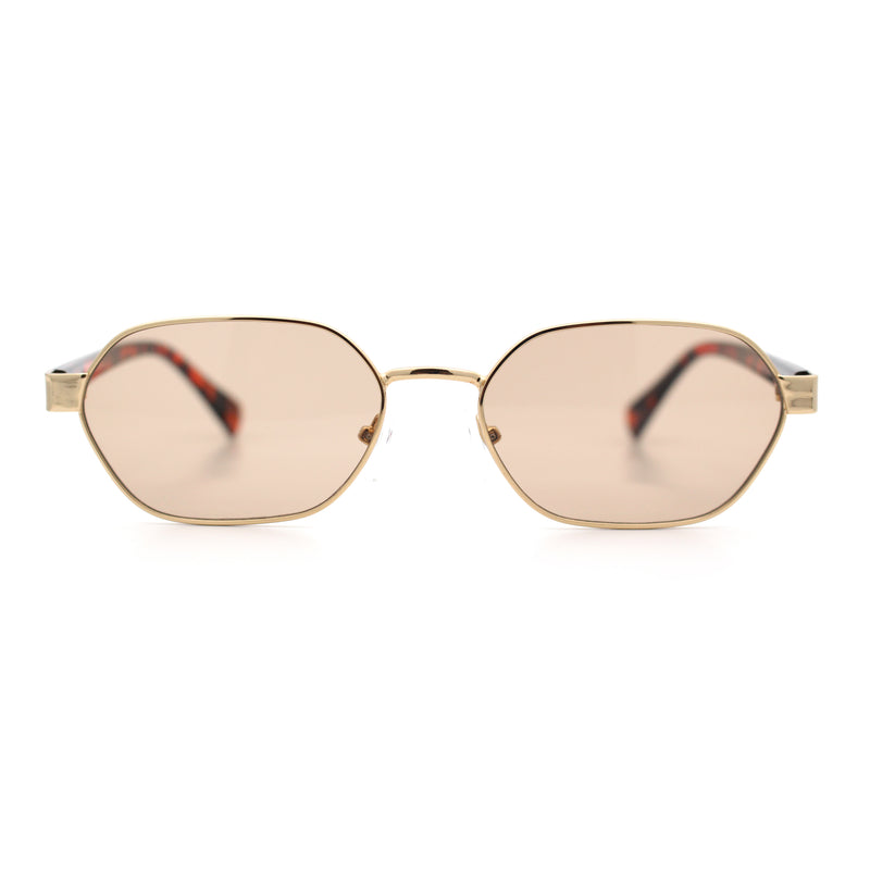 Gentlemanly Octagonal Narrow Rectangle Metal Rim Hipster Sunglasses