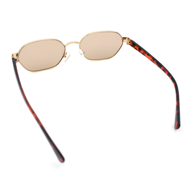 Gentlemanly Octagonal Narrow Rectangle Metal Rim Hipster Sunglasses