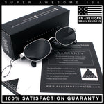 Gentlemanly Octagonal Narrow Rectangle Metal Rim Hipster Sunglasses