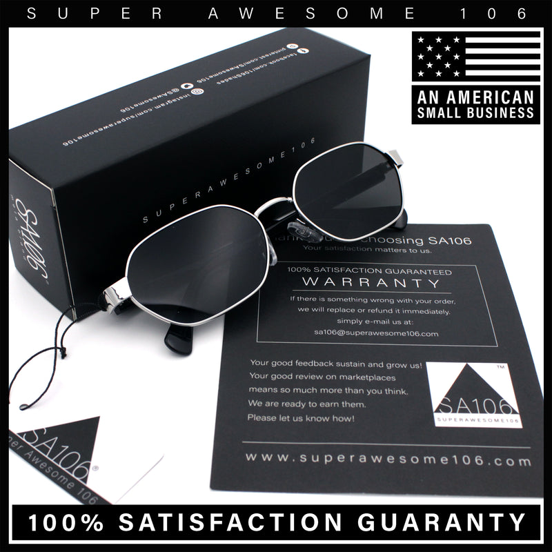 Gentlemanly Octagonal Narrow Rectangle Metal Rim Hipster Sunglasses