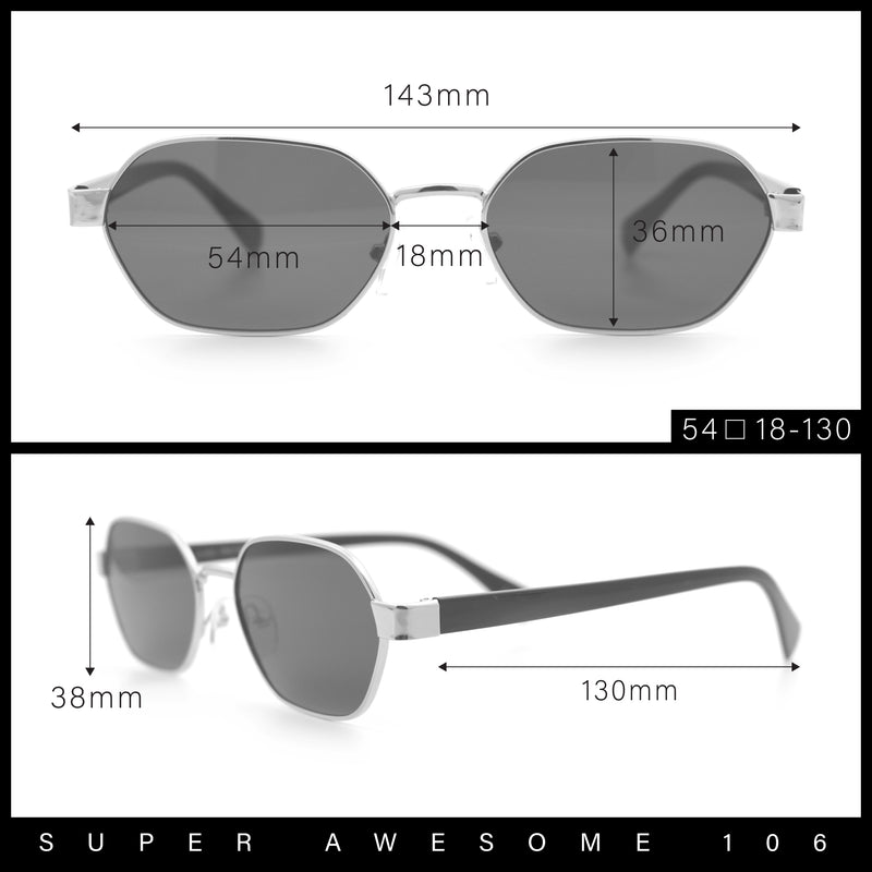 Gentlemanly Octagonal Narrow Rectangle Metal Rim Hipster Sunglasses