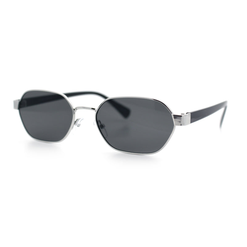 Gentlemanly Octagonal Narrow Rectangle Metal Rim Hipster Sunglasses