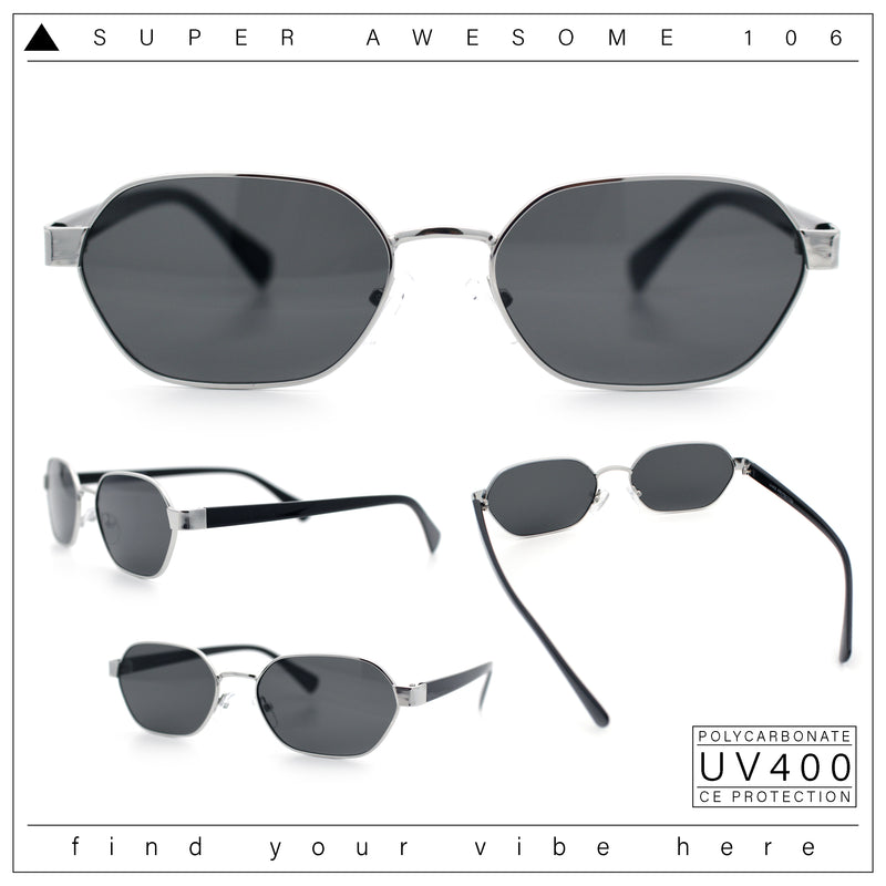 Gentlemanly Octagonal Narrow Rectangle Metal Rim Hipster Sunglasses