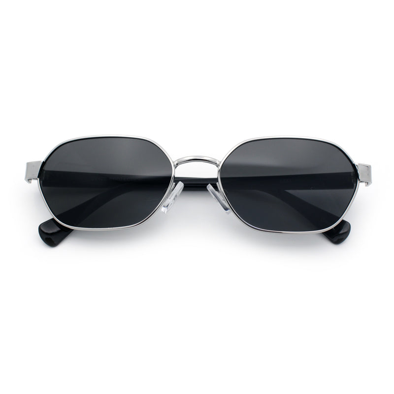 Gentlemanly Octagonal Narrow Rectangle Metal Rim Hipster Sunglasses