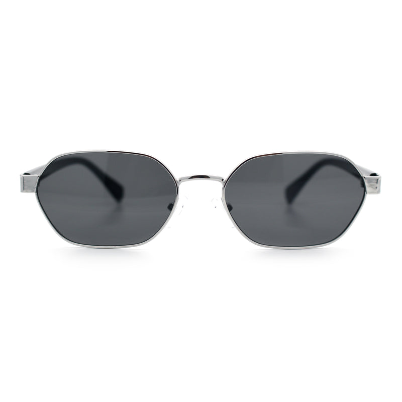 Gentlemanly Octagonal Narrow Rectangle Metal Rim Hipster Sunglasses