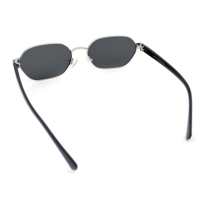 Gentlemanly Octagonal Narrow Rectangle Metal Rim Hipster Sunglasses