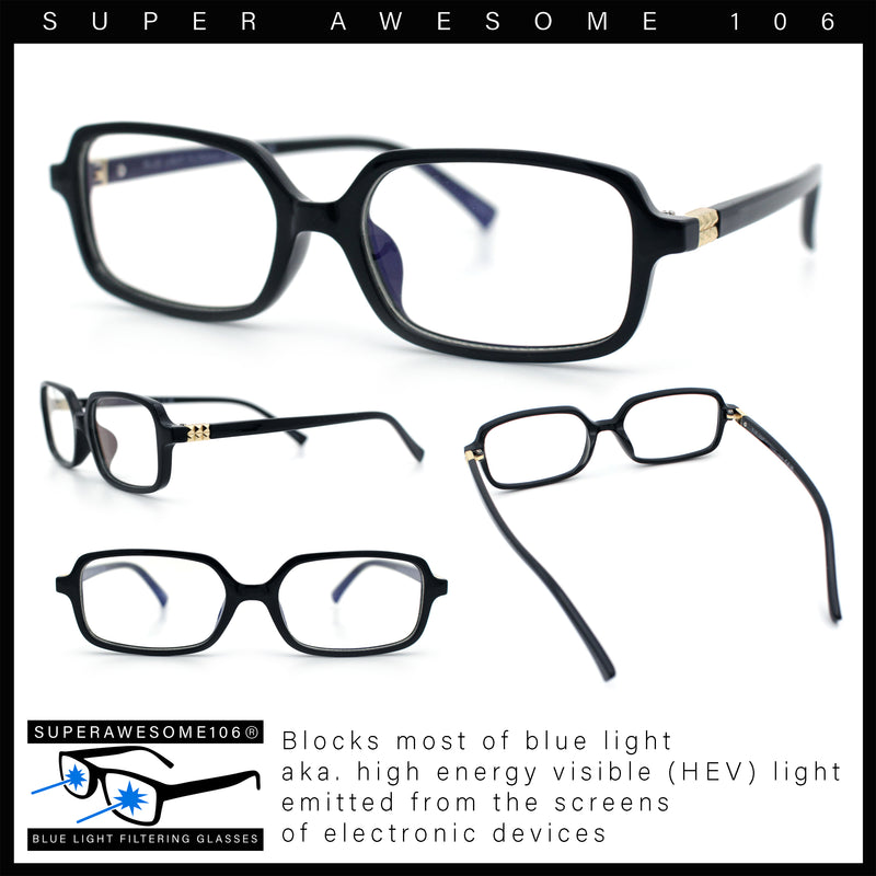 Womens Luxe Narrow Rectangle Plastic Blue Light Filter Computer Glasses