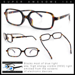 Womens Luxe Narrow Rectangle Plastic Blue Light Filter Computer Glasses