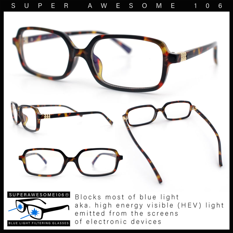 Womens Luxe Narrow Rectangle Plastic Blue Light Filter Computer Glasses