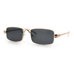 Narrow Rectangle Luxury Leopard Head Jewel Hinges Metal Rim Sunglasses