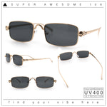 Narrow Rectangle Luxury Leopard Head Jewel Hinges Metal Rim Sunglasses