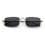 Narrow Rectangle Luxury Leopard Head Jewel Hinges Metal Rim Sunglasses